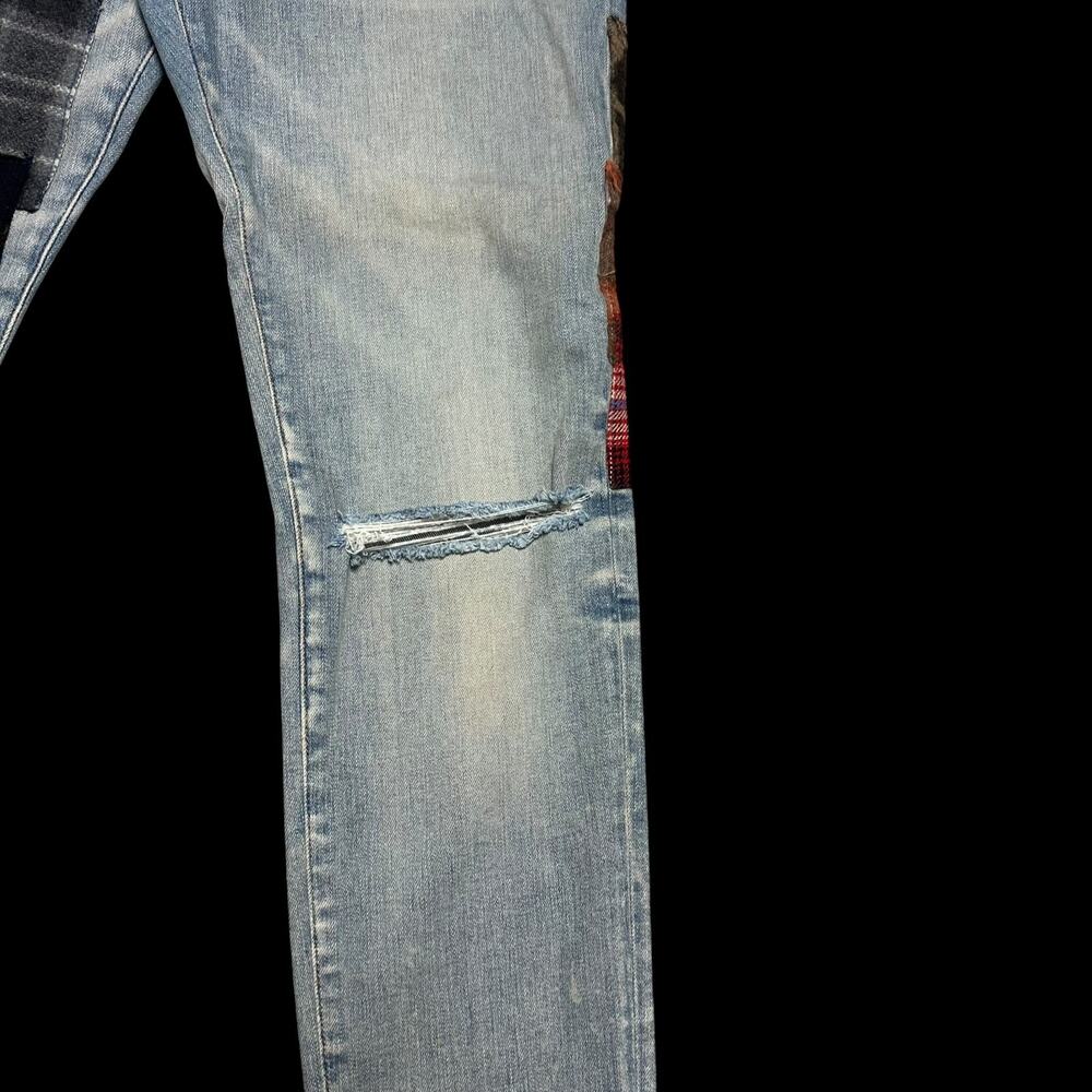 $1390 Amiri Men's Artpatch Distressed Jeans Light Denim Embelished Blue Sz 33 - Picture 5 of 14
